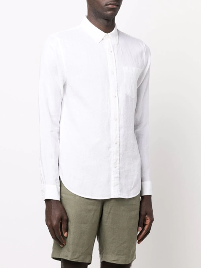 Shop Vince Long-sleeve Linen Shirt In Weiss