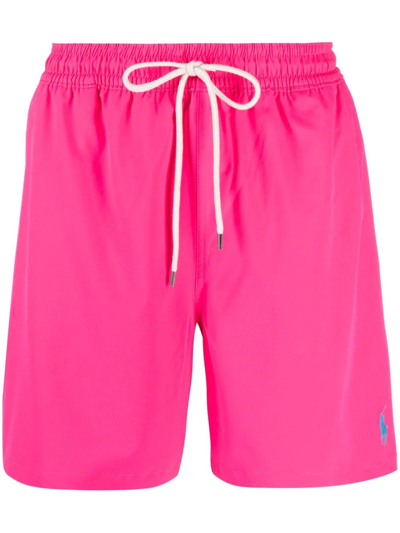 Polo Ralph Lauren Logo-embroidered Stretch-recycled Polyester Swim Shorts In Pink