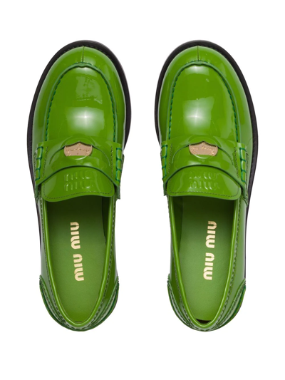 Shop Miu Miu Patent Leather Penny Loafers In Grün
