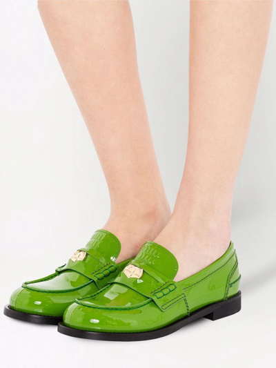 Shop Miu Miu Patent Leather Penny Loafers In Grün