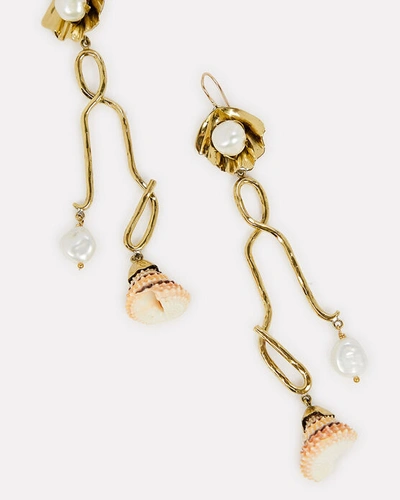 Shop Ulla Johnson Augustine Pearl Flower Drop Earrings In Gold