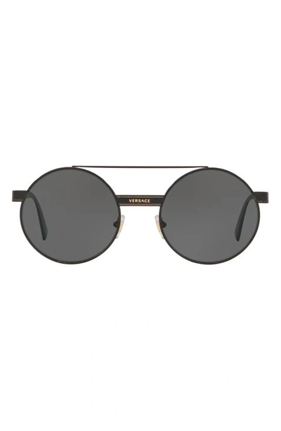 Shop Versace 52mm Mirrored Round Sunglasses In Black/ Gold/ Black Solid