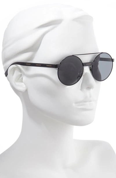 Shop Versace 52mm Mirrored Round Sunglasses In Black/ Gold/ Black Solid