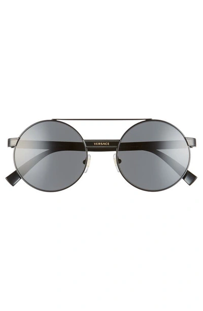 Shop Versace 52mm Mirrored Round Sunglasses In Black/ Gold/ Black Solid