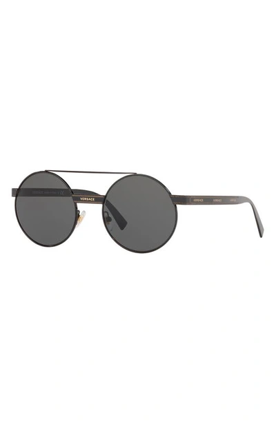 Shop Versace 52mm Mirrored Round Sunglasses In Black/ Gold/ Black Solid