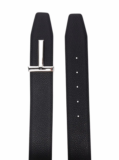 Shop Tom Ford Man Reversible Bicolor Leather T-belt In Blu