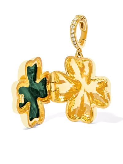 Shop Annoushka 18kt Yellow Gold Mythology Malachite Clover Diamond Locket Charm