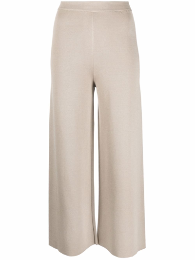 Shop Gentry Portofino Cropped Wide-leg Knitted Trousers In Nude