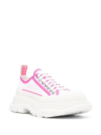 Alexander Mcqueen Women Tread Slick Canvas Sneakers With Fluo Leather Sneakers In White