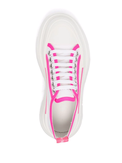 Alexander Mcqueen Women Tread Slick Canvas Sneakers With Fluo Leather Sneakers In White