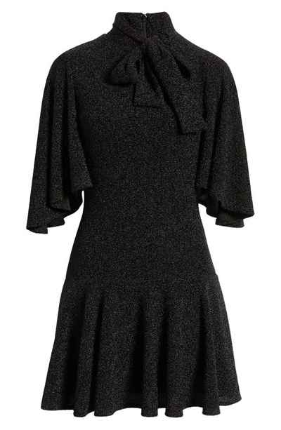 Shop Black Halo Coralia Tie Neck Sparkle Minidress In Black