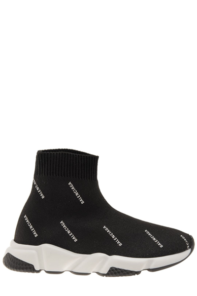 Shop Balenciaga Kids Logo Jacquard Sock Sneakers In Black