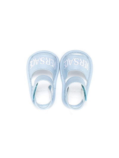 Shop Versace Logo-embroidered Sandals In Blue
