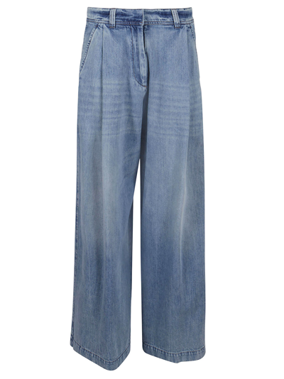 Shop Brunello Cucinelli Wide Leg Pleated Jeans In Blue