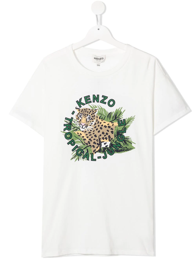 Kenzo Kids Off-white 'tropical Jungle' T-shirt In Cream | ModeSens
