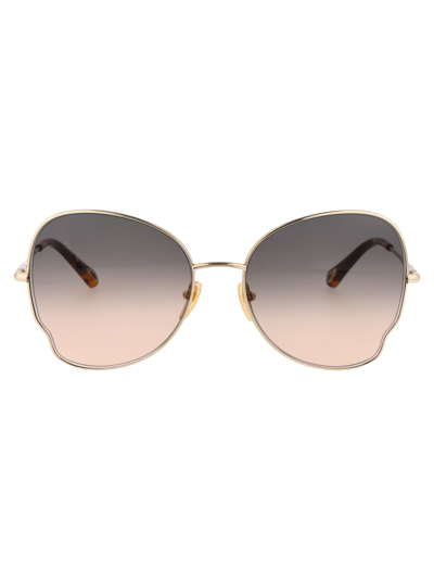 Shop Chloé Eyewear Butterfly Frame Sunglasses In Gold