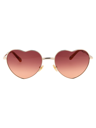 Shop Chloé Eyewear Milane Heart Frame Sunglasses In Gold