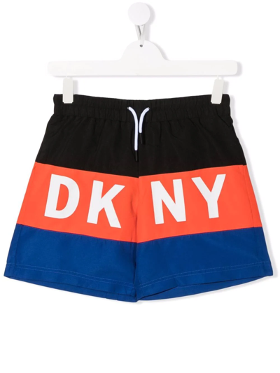 Shop Dkny Teen Logo-print Drawstring Swim Shorts In Black