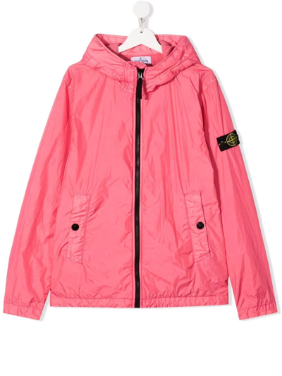 Shop Stone Island Junior Teen Zipped-up Hooded Jacket In Pink