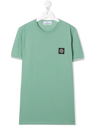 Shop Stone Island Junior Teen Logo-patch Cotton T-shirt In Green