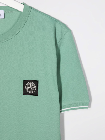 Shop Stone Island Junior Teen Logo-patch Cotton T-shirt In Green