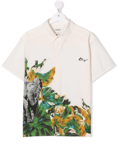 Shop Kenzo Graphic-print Short-sleeve Shirt In Neutrals