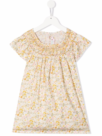 Bonpoint Floral-print Short-sleeve Blouse In Neutrals