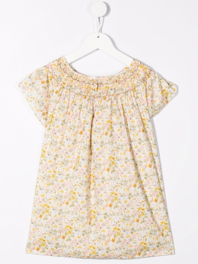 Bonpoint Floral-print Short-sleeve Blouse In Neutrals