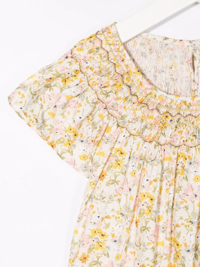 Bonpoint Floral-print Short-sleeve Blouse In Neutrals