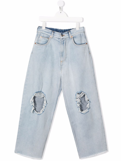 Shop Mm6 Maison Margiela Teen Ripped-detail Jeans In Blue