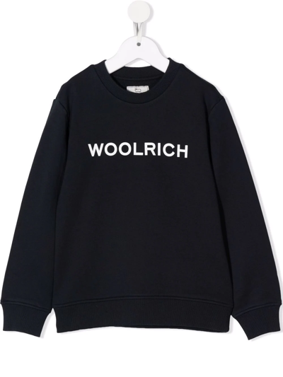 Shop Woolrich Logo Crewneck Sweatshirt In Blue
