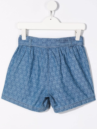 Michael Kors Logo Jacquard Chambray Shorts In Blue