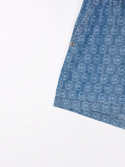 Shop Michael Kors Monogram-print Denim Shorts In Blue