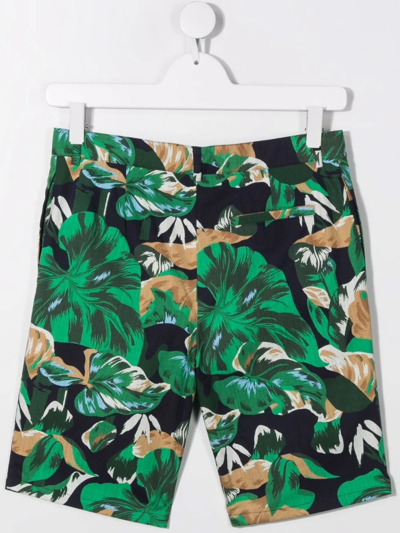 Shop Kenzo Teen Leaf-print Cotton Shorts In Green