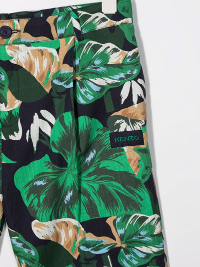 Shop Kenzo Teen Leaf-print Cotton Shorts In Green