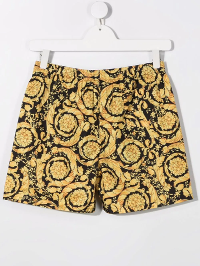 Shop Versace Teen Baroque-print Swim Shorts In Black