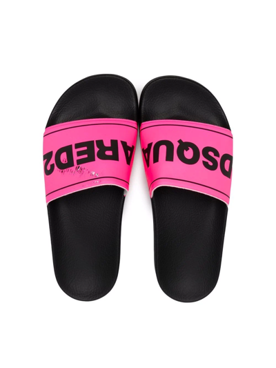 Dsquared2 Teen Logo-print Open-toe Slides In Pink