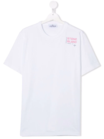 Shop Stone Island Junior Teen Logo-stamp T-shirt In White