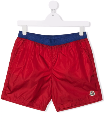 Shop Moncler Teen Logo-patch Swim Shorts In Red