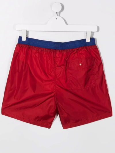 Shop Moncler Teen Logo-patch Swim Shorts In Red