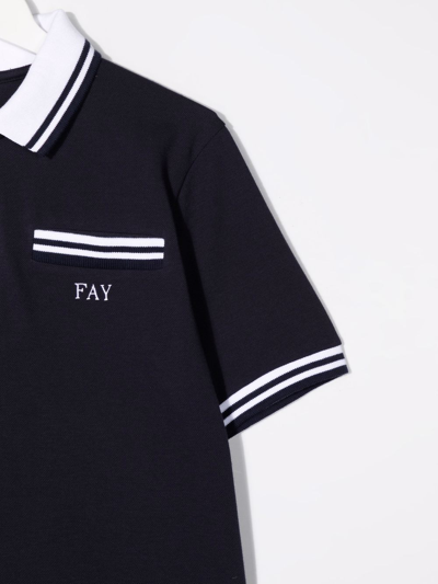 Shop Fay Teen Logo-print Short-sleeved Polo Shirt In Blue