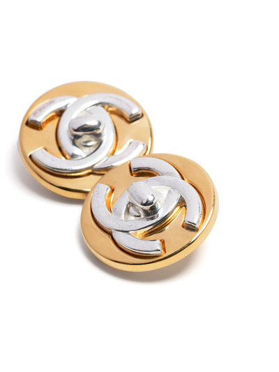 Pre-owned Chanel 1997 Cc Turn-lock Clip-on Earrings In Gold