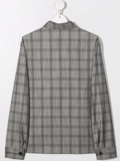 Shop Paolo Pecora Teen Plaid Check Print Shirt In Grey