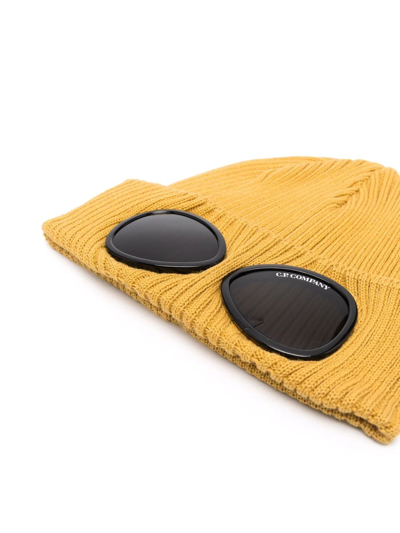 C.p. Company Ribbed-knit Goggle-detail Beanie In Yellow
