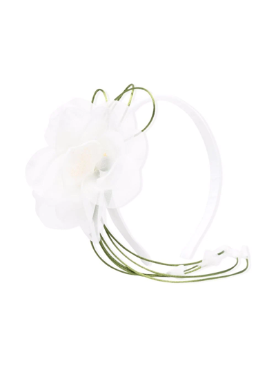 Piccola Ludo Floral Appliqué Thin Headband In White