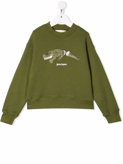 Shop Palm Angels Crocodile-print Crew-neck Sweatshirt In Green