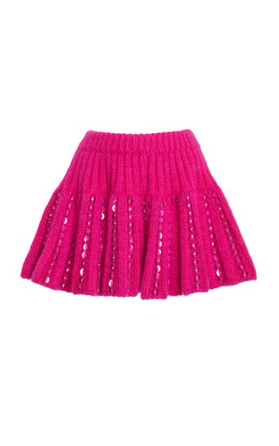 Shop Valentino Women's Embroidered Mohair-blend Knit Midi Skirt In Pink,black