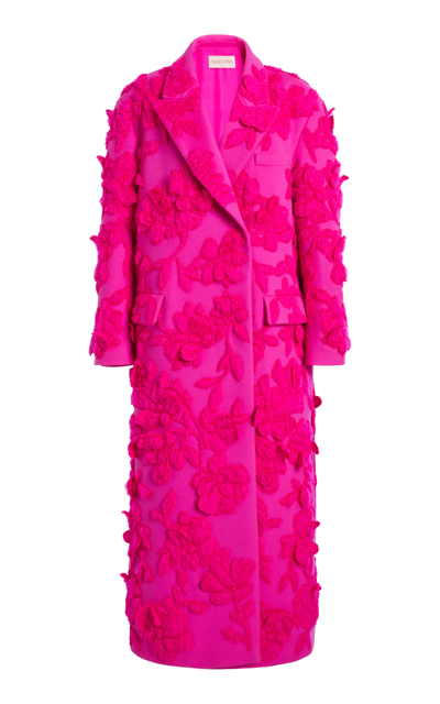 Shop Valentino Embroidered Wool-cashmere Coat In Pink