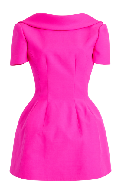 Shop Valentino Bow-detailed Wool-silk Mini Dress In Pink