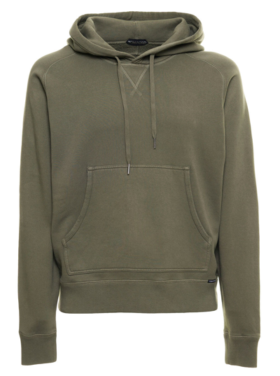 Shop Tom Ford Green Cotton Hooded Hoodie